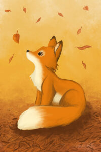 Liška a podzimní listí